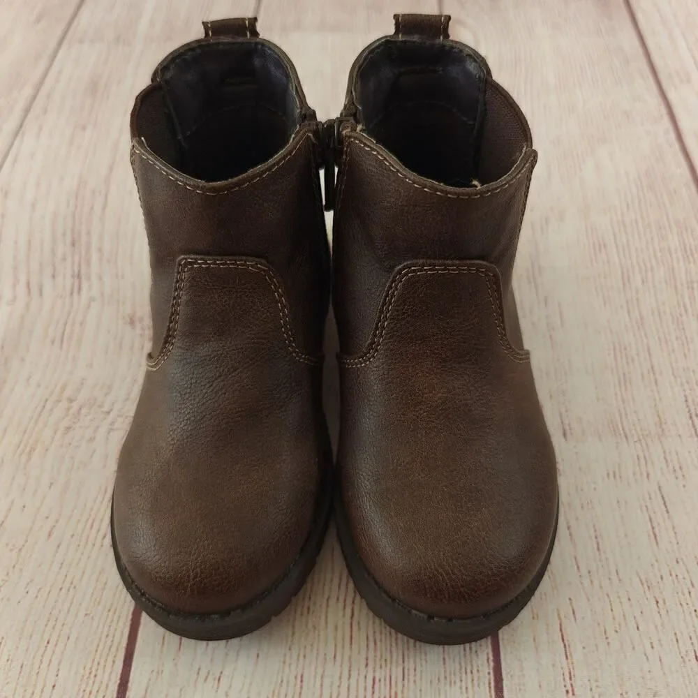 The Children's Place Boys Faux Leather Boots Brown sz 8